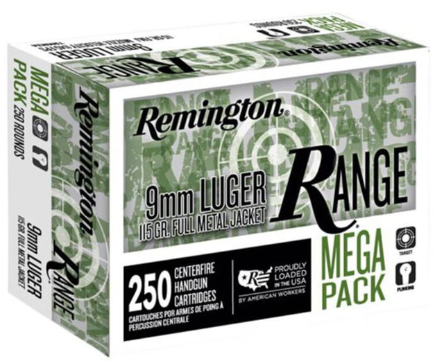 Remington 9Mm Luger 115 Grain FMJ Range Centerfire Pistol Ammo 250 Rounds