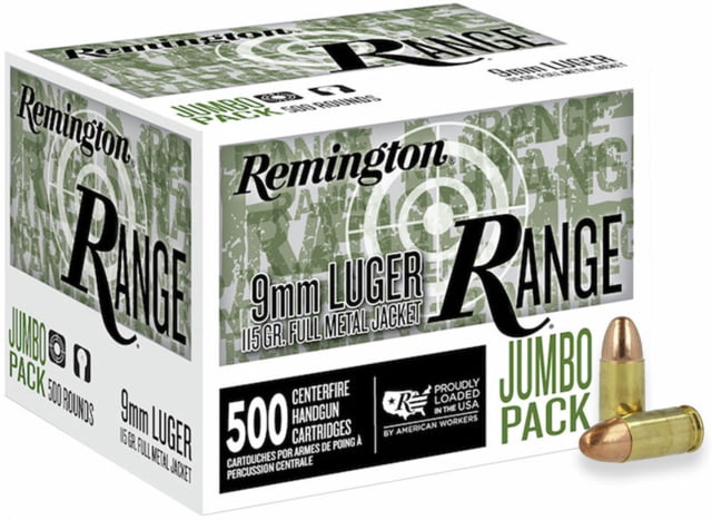 ington 9mm Luger 115 Grain FMJ Range Centerfire Pistol 500 Rounds Ammo