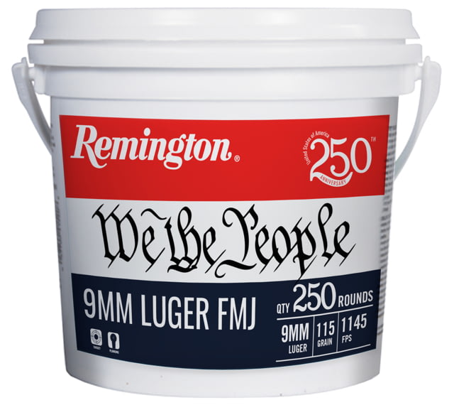 Remington We The People Bucket 9mm Luger 115 Grain Full Metal Jacket Pistol Ammunition 250 Round 250 ington We The People Bucket 9mm Luger 115 Grain Full Metal Jacket Pistol Ammunition 250 Round 250 Ammo
