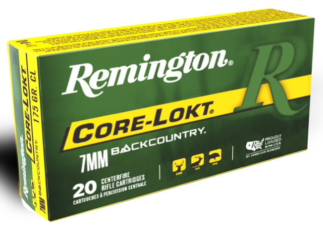 Remington 7mm Backcountry 175 Grain Core-Lokt Brass Rifle Ammo 20 Rounds - Remington