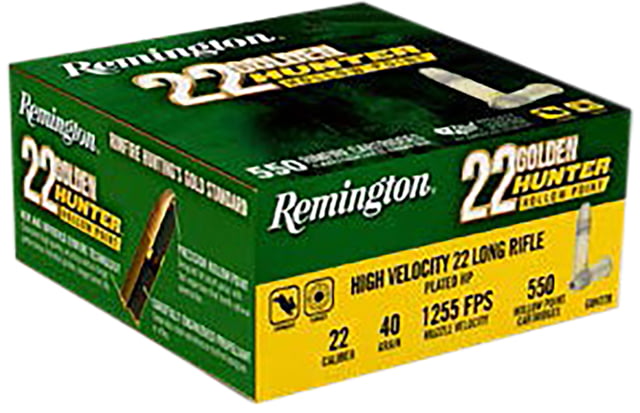 ington Golden Hunter 22LR 40 Grain 22 Golden Bullet Plated Hollow Point Cased Rimfire 550 Rounds Ammo