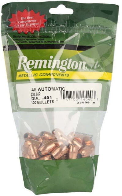 Remington Component Handgun Bullet .45 230 Grain Jacketed Hollow Point Pistol Bullet 100 - Remington
