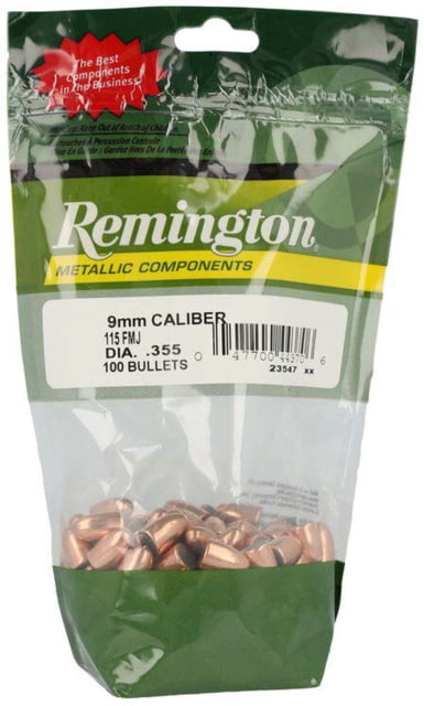 Remington Component Handgun Bullet 9mm 115 Grain Full Metal Jacket Pistol Bullet 100 - Remington