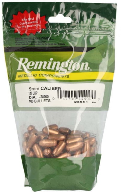 Remington Component Handgun Bullet 9mm 147 Grain Jacketed Hollow Point Pistol Bullet 100 - Remington