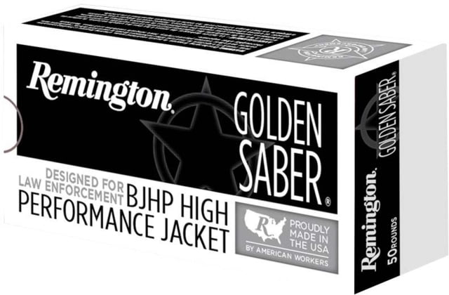Remington Premier Golden Saber .380 Auto 102 Grain Brass Jacketed Hollow Point Nickel-Plated Brass Cased Pistol Ammo 500 Rounds - Remington