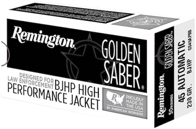 Remington Premier Golden Saber .45 Auto +P Brass Jacketed Hollow Point Nickel-Plated Brass Cased Pistol Ammo 500 Rounds - Remington
