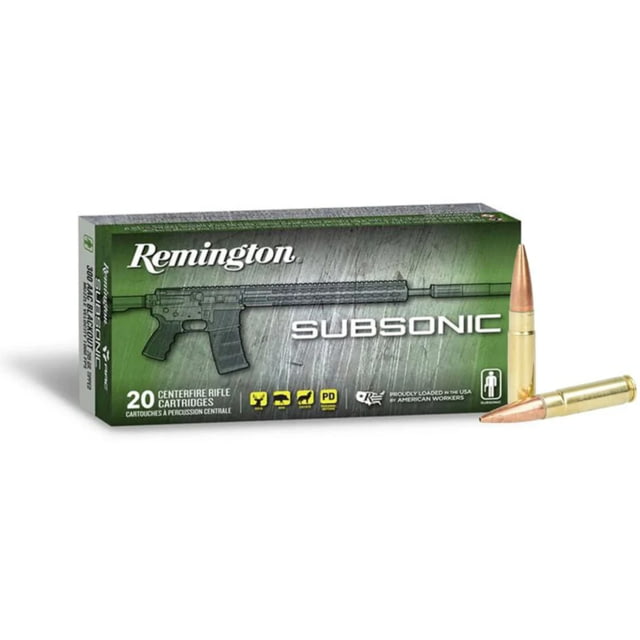 ington Subsonic 45-70 Government 300 Grain Boat Tail HP Brass Rifle 20 Rounds Ammo