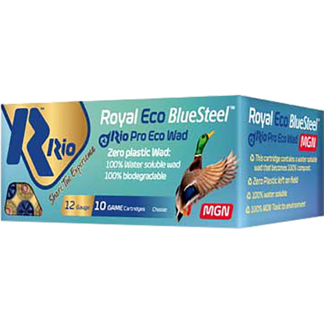 RIO Ammunition ECO BlueSteel MGN 32 12 Gauge 3 in 1 1/8 oz 4 Shot Shotgun Ammo 10 Rounds - Rio Ammunition