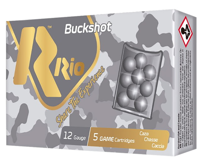 US Rio Ammunition Royal Buck 12 Gauge 2.75in Size 1 Buck Shot Ammo, 25 Rounds, RB121225 Tech Data