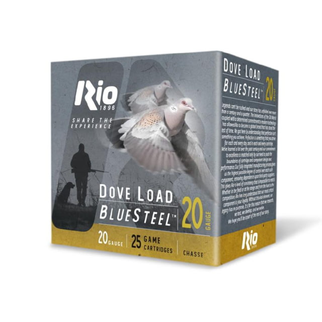 Rio Outdoors Corp Rio Bluesteel Dove Load Shotshells 20ga 3 1oz 1350fps #6 25/ct Outdoors Corp Rio Bluesteel Dove Load Shotshells 20ga 3 1oz 1350fps #6 25/ct Ammo