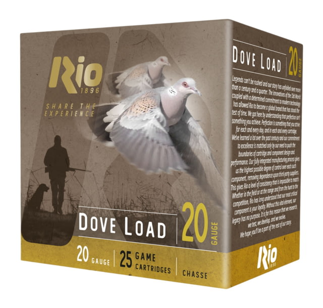 Rio Outdoors Corp Rio Dove Load Shotshells 20ga 2-3/4 7/8oz 1250fps #8 25/ct Outdoors Corp Rio Dove Load Shotshells 20ga 2-3/4 7/8oz 1250fps #8 25/ct Ammo