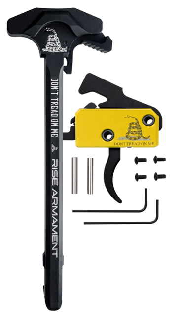 Rise Armament Special Edition Don't Tread On Me AR Trigger And Charging Handle Bundle, Curved, Yellow, RA-140-212-DTOM-AWP