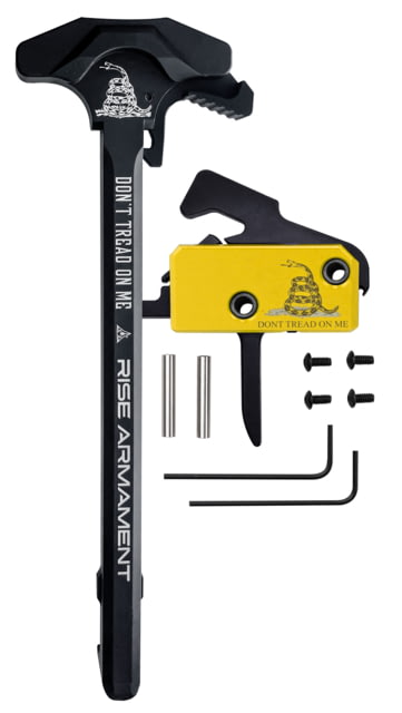 Rise Armament Special Edition Don't Tread On Me AR Trigger And Charging Handle Bundle, Flat, Yellow, RA-140F-212-DTOM-AWP