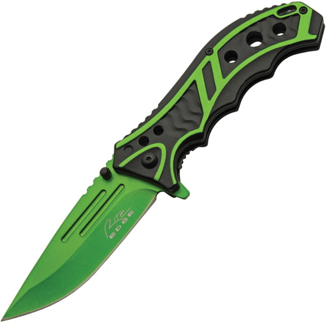 Rite Edge Caution Linerlock A/O Grn 3.75 in Assisted Opening Folding Knife Black and green aluminum - Rite Edge