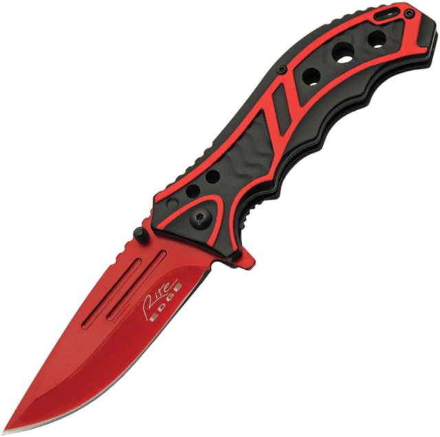 Rite Edge Caution Linerlock A/O Red 3.75 in Assisted Opening Folding Knife Black and red aluminum - Rite Edge