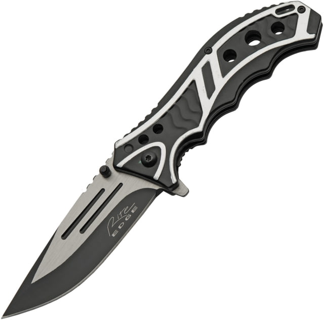 Rite Edge Caution Linerlock A/OSil 3.75 in Assisted Opening Folding Knife Black and silver aluminum - Rite Edge