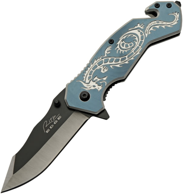 Rite Edge Flying Dragon Linerlock Sil 3.50 in Folding Knife Blue-Gray aluminum