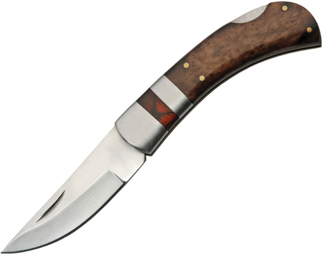 Rite Edge Single Bolster Brown Folding Knife 4in Closed 3in Satin Stainless Steel Blade Brown Bone Handle Brown Leather Belt Sheath - Rite Edge