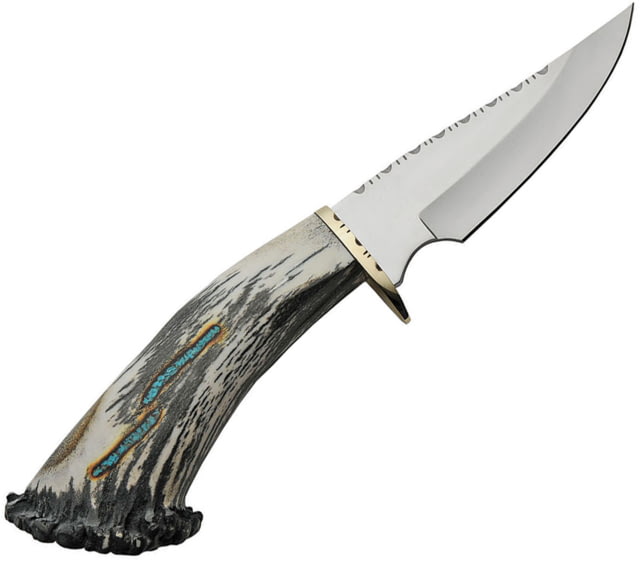 Rite Edge Skinner Knife 5" mirror finish blade Elk stag handle with turquoise inlay - Rite Edge