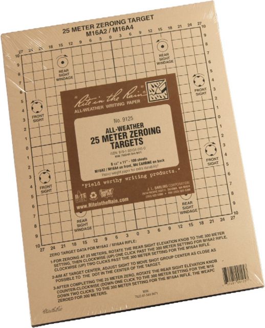 Rite In The Rain 25 Meter Zeroing Target Tan 8 1/2 X 11 - Rite In The Rain