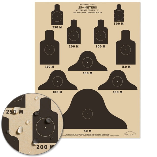 Rite in the Rain 25m Target Sheets SlowFire 17in X 22in Designed For M16A1 75 To 300 Meter Scaled Silhouette On Front Offset On Back 100 Sheets Tan - Rite In The Rain