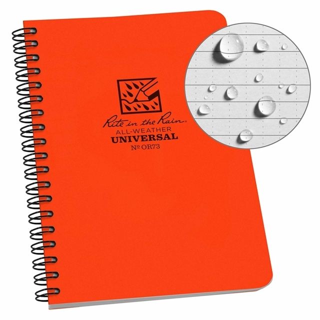 Rite in the Rain Polydura Side-spiral Notebook 4.875'' X 7'' Orange