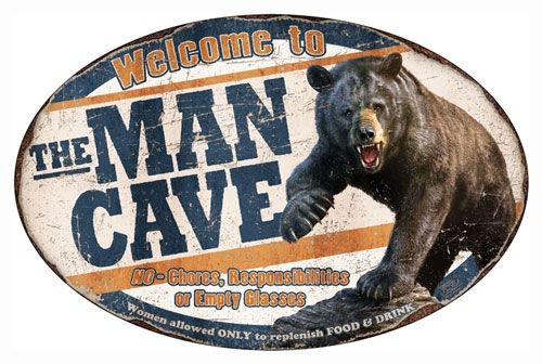 River's Edge Man Cave Bear Tin Sign