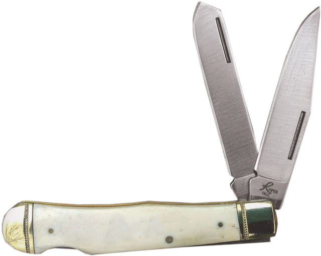 Roper Knives Double Action Trapper Folding Knife Satin finish 1065 carbon steel clip and spey blade White smooth bone handle - Roper Knives