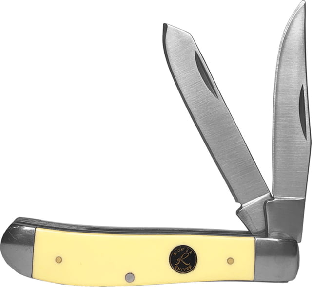 Roper Knives Pecos Medium Trapper Folding Knife Satin finish 1065 carbon steel clip and spey blade Yellow smooth Delrin handle - Roper Knives