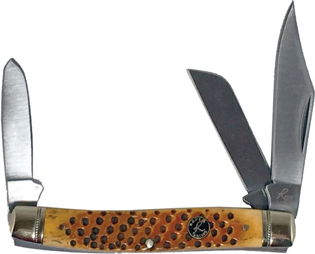 Roper Knives Pit Viper Stockman Folding Knife1065 CarbonStandard EdgeClipSpey and SheepsfootBone Handle - Roper Knives