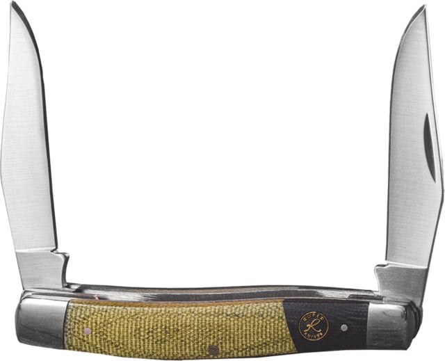 Roper Knives Rattler Muskrat Folding Knife Satin finish 1065 carbon steel twin clip blades Black and green micarta handle - Roper Knives