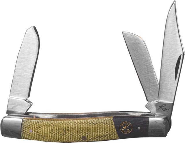 Roper Knives Rattler Stockman Folding Knife Satin finish 1065 carbon steel clip sheepsfoot a Black and green micarta handle - Roper Knives