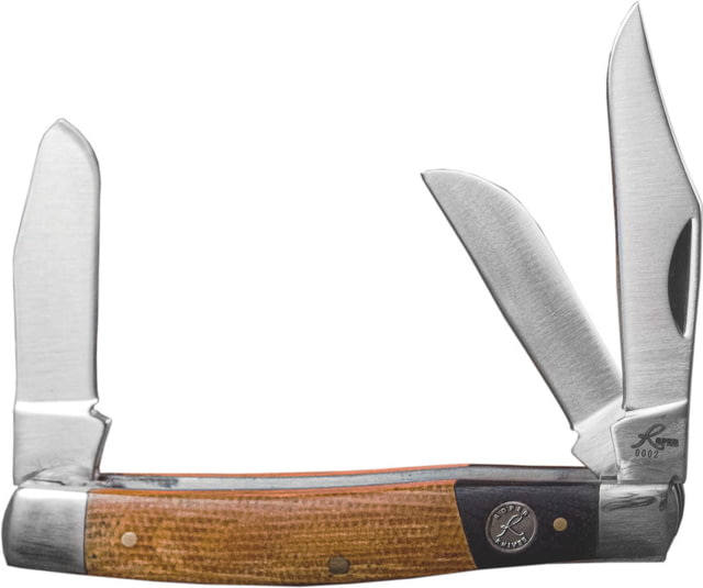 Roper Knives Rattler Stockman Folding Knife Satin finish 1065 carbon steel clip sheepsfoot a Black and tan micarta handle - Roper Knives