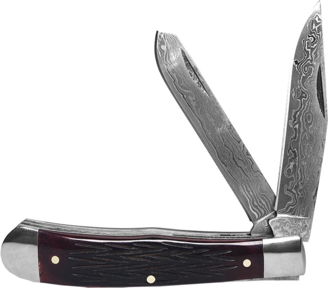 Roper Knives Tombstone Trapper Folding Knife Damascus steel clip and spey blades Red jigged bone handle - Roper Knives