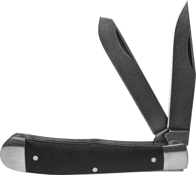 Roper Knives Trapper Black D2 Folding Knife Stonewash finish D2 tool steel clip and spey blade Black sawcut G10 handle - Roper Knives
