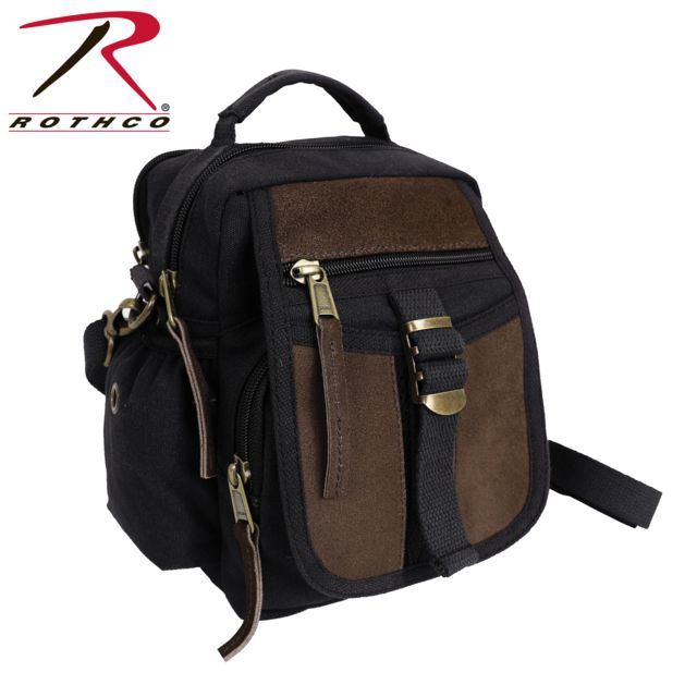 Rothco Canvas & Leather Travel Shoulder Bag Black Black - Rothco