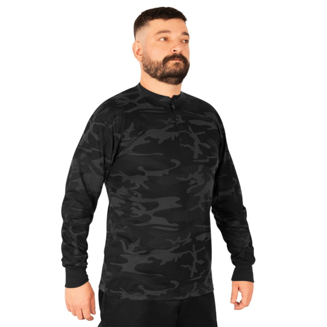 Rothco Rothco Long Sleeve Henley T-Shirt - Men's Midnight Black Camo 2XL - $20.99 at Optics Planet