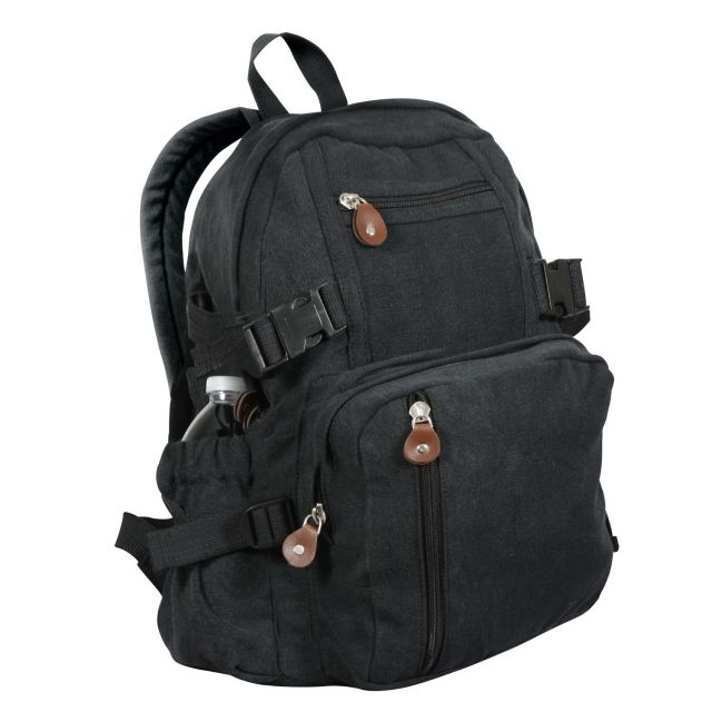 Rothco Vintage Canvas Compact Backpack Black Black - Rothco