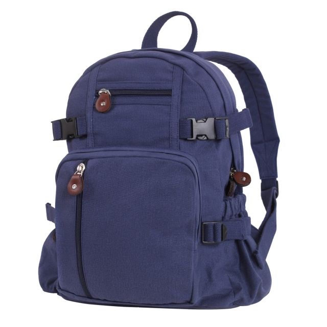 Rothco Vintage Canvas Compact Backpack Navy Blue NavyBlue - Rothco