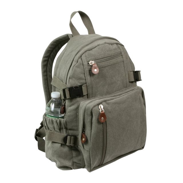 Rothco Vintage Canvas Compact Backpack Olive Drab OliveDrab - Rothco
