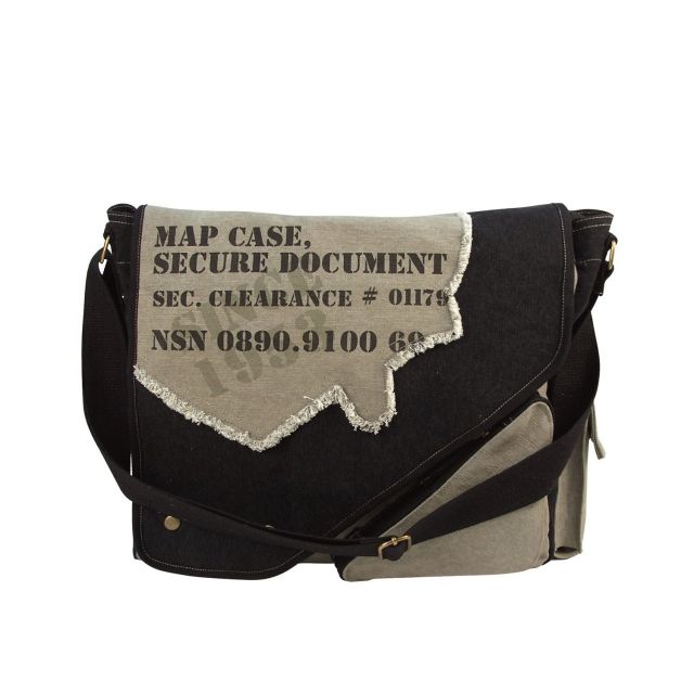 Rothco Vintage Canvas Two-Tone Imprinted Map Bag Grey/Black Black - Rothco