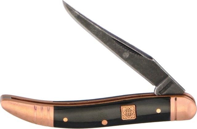 Rough Rider Baby Toothpick Copper Bolster Folding KnifeStainless SteelStandard EdgeLong Clip Black Stonewash Black Smooth Bone Handle KB106 /