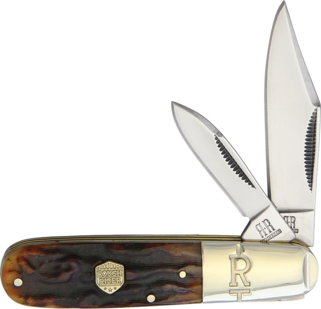 Rough Rider Barlow Brown Stag Bone Folding Knife Mirror SS Clip And Pen Blades Brown Stag Bone Handle - Rough Rider