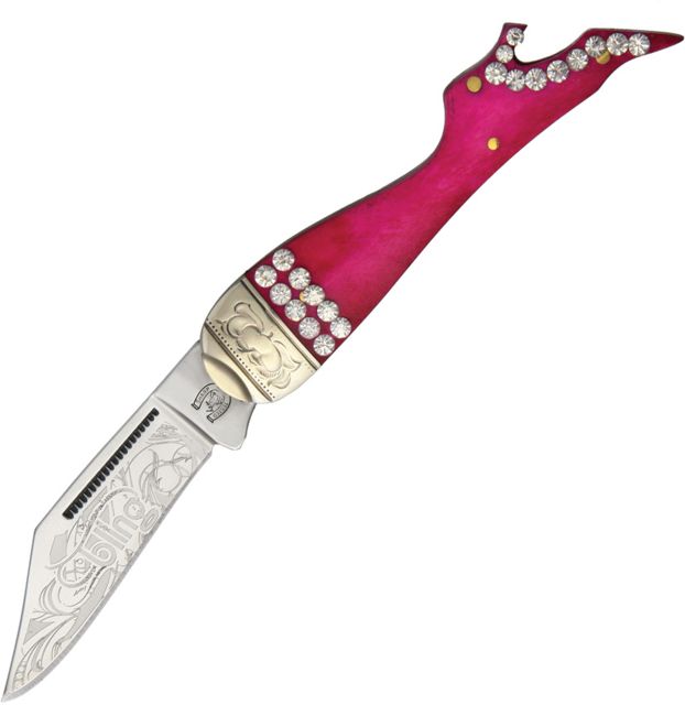 Rough Rider Bling Lady Leg Knife Folding Knife2.125in440 Stainless SteelClipPink Smooth Bone Handle
