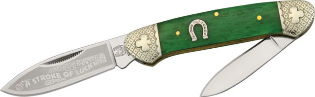 Rough Rider Canoe Fold Knife SS spear and pen blade Smooth green bone handle - Rough Rider