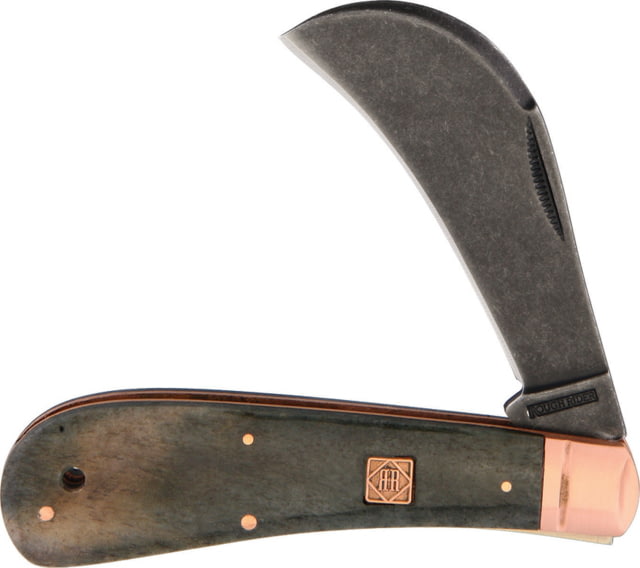 Rough Rider Copper Bolster Hawkbill Folding KnifeStainless SteelStandard Edge Black Stonewash Black Handle KB117 / - Rough Rider