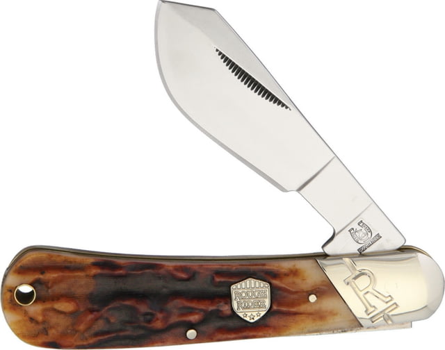 Rough Rider Cotton Sampler Folding Knife Mirror SS Wide Belly Blade Brown Stag Bone Handle - Rough Rider Knives