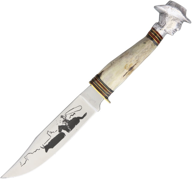 Rough Rider Cowboy Fixed Blade Knife 5.375in Stainless Steel Standard Edge Satin Bone Handle