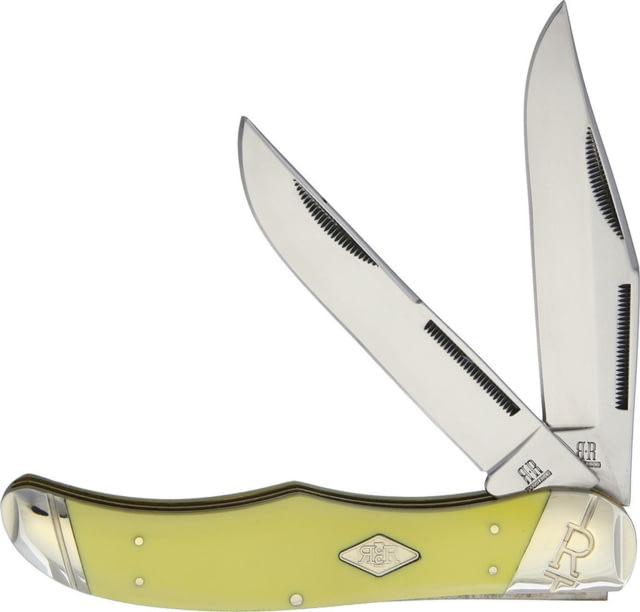 Rough Rider Folding Hunter Carbon Yellow Folding Knife Mirror Carbon Steel Clip And Skinner Blades Yellow Smooth Synthetic Handle KB223R /