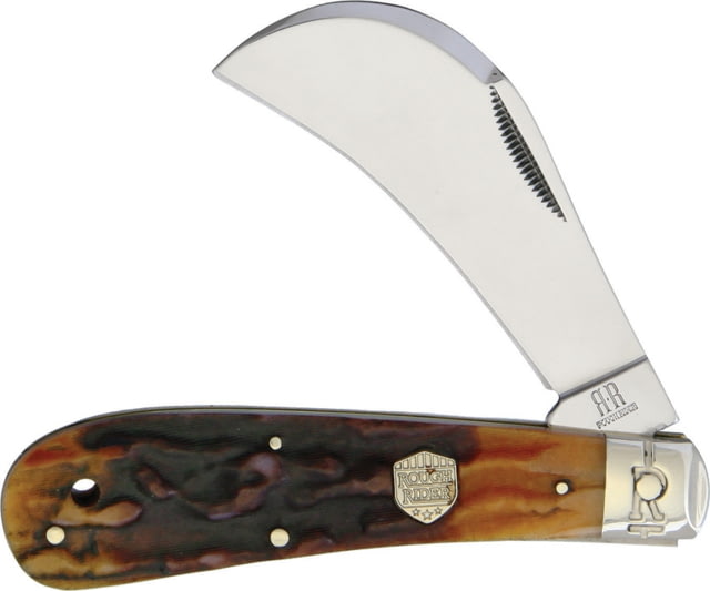 Rough Rider Hawkbill Brown Stag Bone Folding Knife Mirror SS Hawkbill Blade Brown Stag Bone Handle